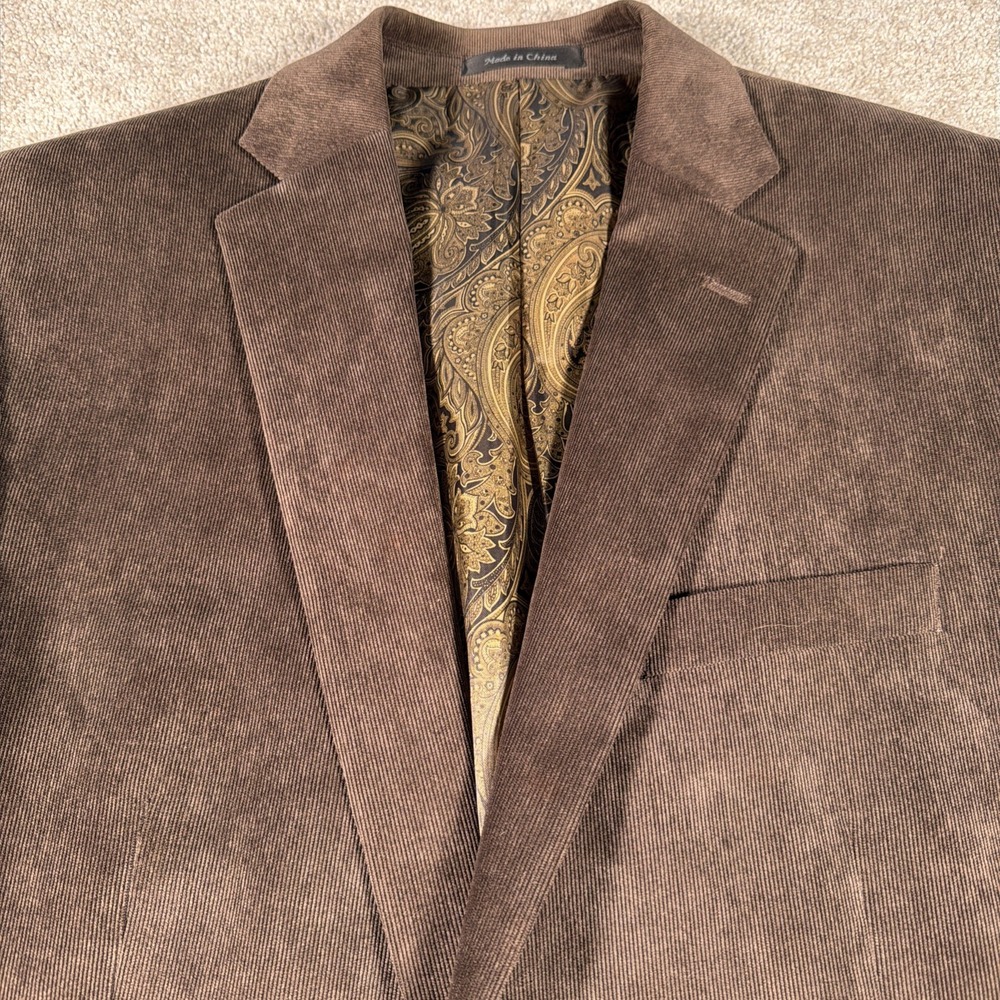 Chaps Mens‎ Corduroy Blazer 42L Brown Suade Paisley Lining Sport Coat Jacket - Picture 2 of 10